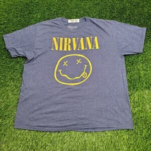 Nirvana Smiley Shirt Womens 2XL 25x28 Blue Baggy